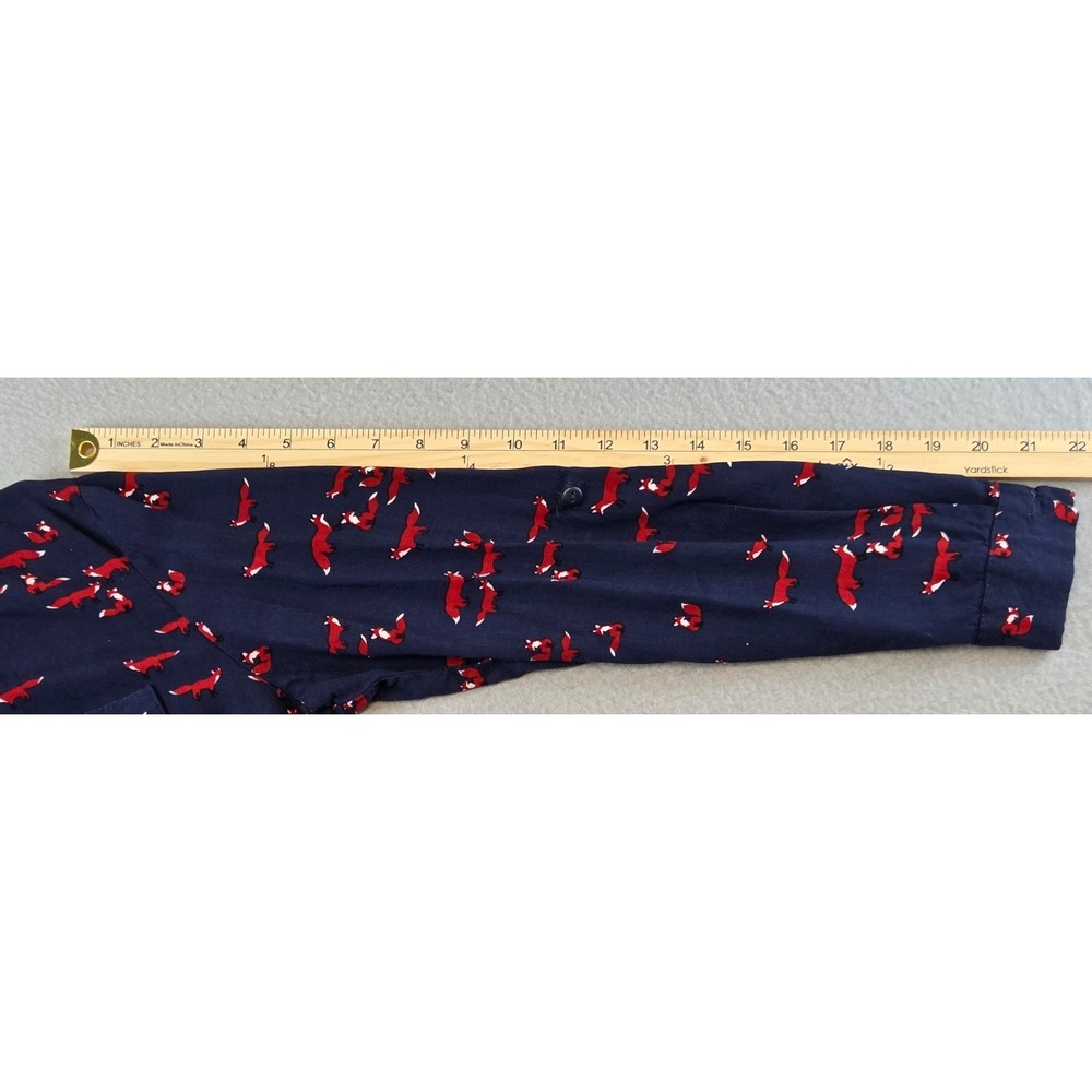 Red Fox Print Button Up Shirt Womens M Tie Front Roll Sleeve Novelty Woodland - Picture 6 of 9